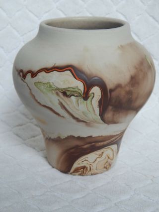 Vtg Nemadji Art Pottery Swirl Design Handcrafted And Painted Vase