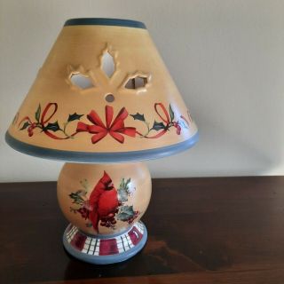 Lenox Winter Greetings Everyday Candle Tealight Votive Lamp & Shade Cardinal Euc