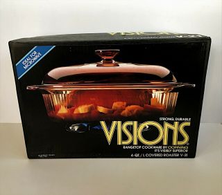 1986 Visions Rangetop Cookware By Corning Amber 4 Quart Covered Roaster V - 21