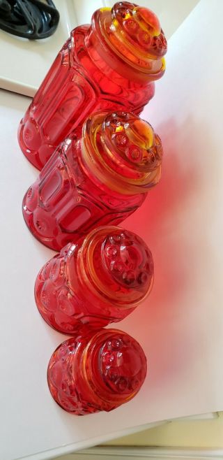 LE Smith Moon and Stars Glass Canisters Red Amberina Set Of 4 3