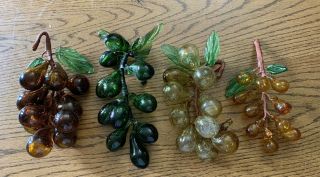 4 Vintage Mid Century Hand Blown Glass Grape Clusters Multi Color Okinawa Japan