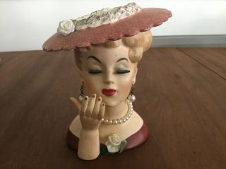 Vintage Lady Head Vase With Pearl Earrings $1.  99 See Photos
