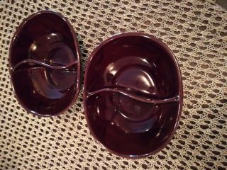 2 Vintage Mar Crest Stoneware Daisy Dot Brown Divided Serving Dish