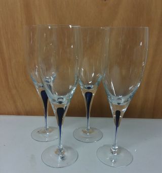 Orrefors Intermezzo Blue Claret Wine Glasses,  Flutes,  Set/4,  Labels