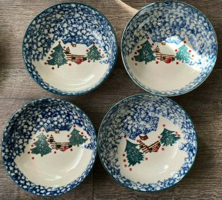 Set Of 4 Tienshan Folkcraft Cabin In The Snow Soup - Cereal Bowls