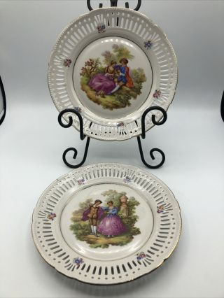 Pair Vintage Bavaria Germany Schwarzenhammer Reticulated Dish Courting Couple 8”