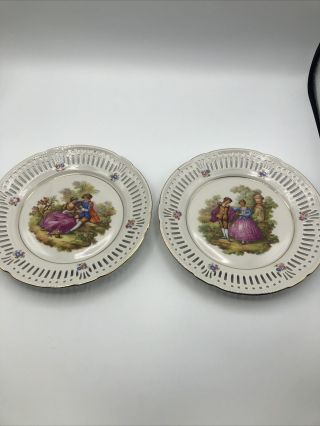 Pair Vintage BAVARIA Germany Schwarzenhammer Reticulated Dish Courting Couple 8” 2