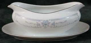 Sheffield - Blue Whisper - Porcelain Fine China - Gravy Boat W Attached Plate