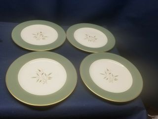 Vintage Syracuse China " Splendor " Set/4 Dinner Plates Green/brown Leaves 1960s