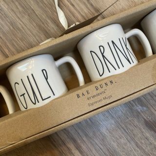 Rae Dunn Cafe Espresso Mini Mugs Set of 4 Cups Sip Gulp Slurp Drink 2
