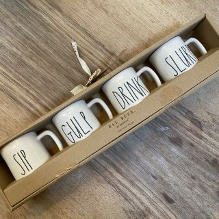 Rae Dunn Cafe Espresso Mini Mugs Set of 4 Cups Sip Gulp Slurp Drink 3
