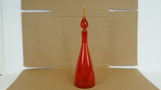 Blenko Red Crackle Glass Decanter With Stopper