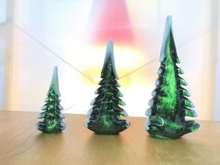 Larson Handblown Crystal Christmas Tree Set Of 3 Made In Usa Green / White