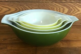 Vintage Pyrex " Verde Green " Cinderella Nesting Mixing Bowls 441 - 444