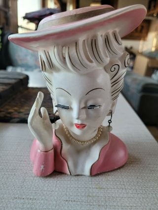 Tilso Japan Vintage Lady Head Vase With Pearl Earrings And Necklace