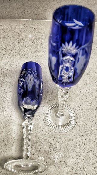Vintage Bohemian Czech Art Glass Cobalt Blue Cut Crystal 9 
