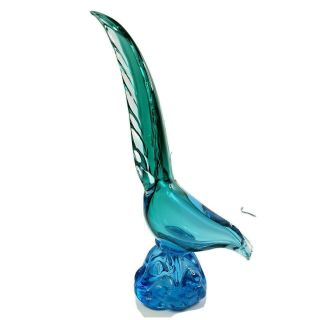 Turquoise Blue Murano Glass Bird Figurine Sculpture Roadrunner Pheasant 13 "