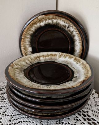 Set Of 6 Vintage Pfaltzgraff Gourmet Brown Drip Pottery Under Plates Or Saucers