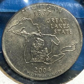 2004 - D 25c State Quarter,  Michigan,  Elliptical Clip Error (58599)