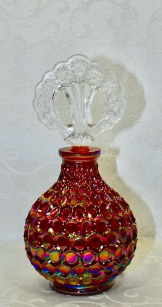 Fenton,  Perfume With Stopper,  Red Carnival Glass.