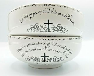 2 Coventry Table Graces Cereal Bowls Bible Verse Jeremiah 17:7 & Colossians 3:15