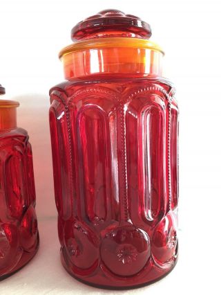LE Smith Red Amberina Moon and Stars Glass Canisters - Set Of 4 2