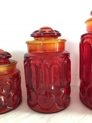 LE Smith Red Amberina Moon and Stars Glass Canisters - Set Of 4 3