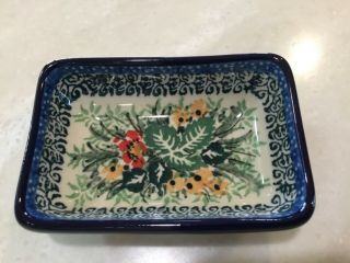 C.  A.  Polish Pottery Small Rect.  Dipping Bowl - Unikat - 4400 - Floral - T.  Liana