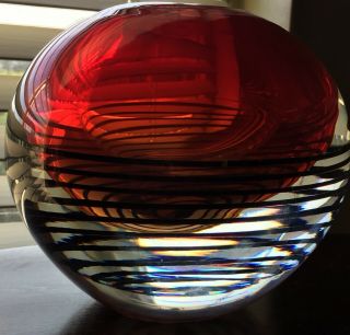 Sasaki Art Glass Vase Red Black Art Crystal Heavy 10lbs Hand Blown Stunning Mcm