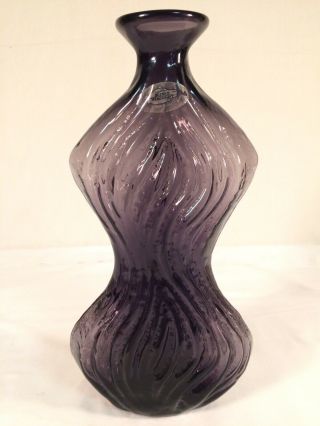 Blenko 2012 Purple Decanter Hand Signed " William Blenko " 12 " Purple Bottle Vase
