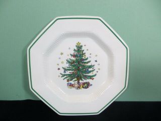 Set Of 3 Nikko Christmastime Christmas Tree Holiday Octagon 10 3/4 " Dinner Plate