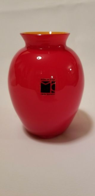 Carlo Moretti Red And Orange Cased Murano Glass Vase