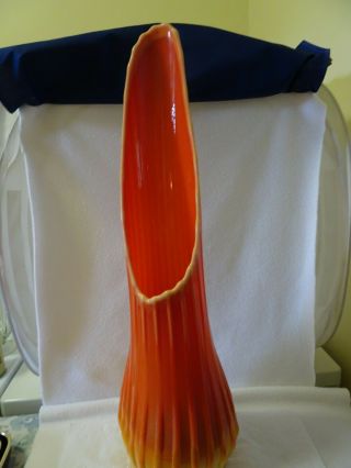 Vtg Mid Century L.  E.  Smith Bittersweet Orange Slag Glass Swung Pedestal Vase 23”