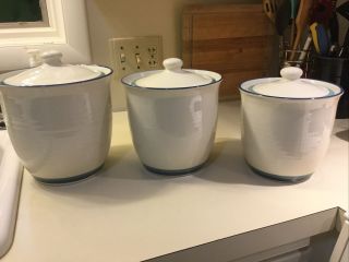 Vintage Pfaltzgraff Northwinds Canister Set Of 3 Blue Green Stripe Canisters
