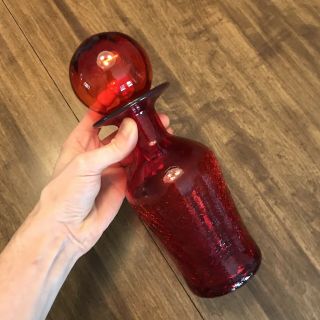 Ruby Red Crackle Decanter Blenko Or Rainbow Glass Bulbous Stopper