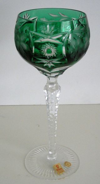1 Vintage Nachtmann Traube Emerald Green Cased Cut To Clear Crystal Wine Goblet