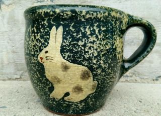 Ned Foltz 1994 Rabbit Folk Art Redware Pottery Mug Pennsylvania Usa