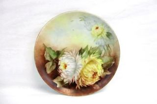 Vintage M,  Z Austria Hand Painted Plate White Yellow Floral 8.  5 Inch