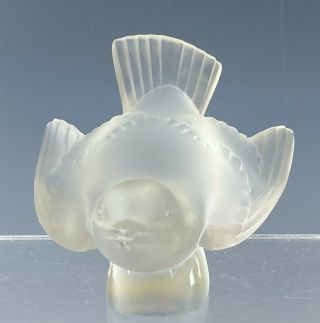 Lalique France Sparrow Wings Out Frosted Crystal Glass Signed Bird Figurine Nbq