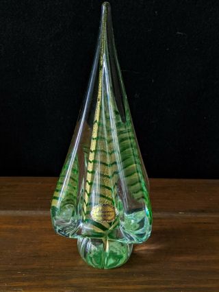 Murano Glass Christmas Tree Green With Gold Flakes 8 1/2 " Tall Made In Italy