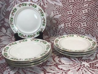 Christmas Charm By Gibson Set Of 8 Bread & Butter Plates/saucers Holly Holiday
