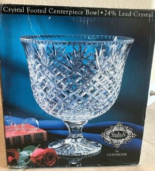 Rare Art Deco Lead Crystal Centerpiece Footed Bowl Godinger Shannon,  2003