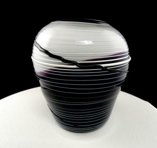 Studio Art Glass Amethyst And White Hand Blown Threaded 7 " Vase