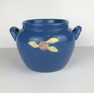 Coors Pottery Rosebud Bean Pot Utility Jar Red Blue 5” No Lid