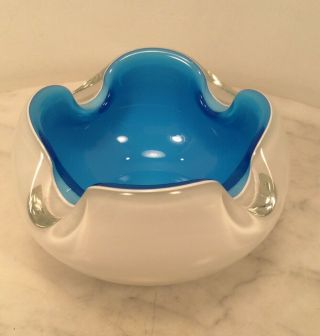 Vintage Murano Art Glass Geode White Blue Bowl Ashtray