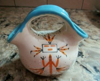 Vintage Loma Of Arizona Wedding Vase Sw Pottery Turquoise / Orange Double Vase