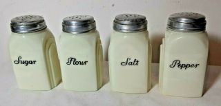 Vintage Mckee Arch Uranium Custard Milk Glass Sugar Flour Salt Pepper Shaker Set