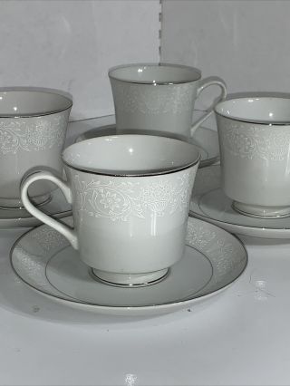 Set Of 4 Crown Victoria Lovelace Fine China Footed Tea Cup Saucer Set