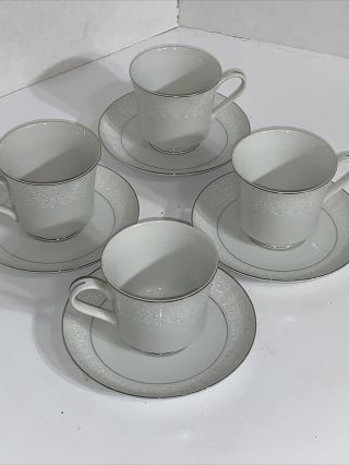 SET of 4 Crown Victoria Lovelace Fine China Footed Tea Cup Saucer Set 2