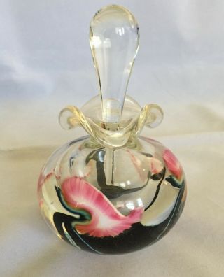Signed Lotton Jerry Heer 1999 Art Glass Multi Flora Art Glass Perfume Bottle 4.  5